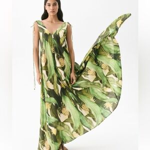 NWT H&M Tropical Green Leaf Print Maxi Dress